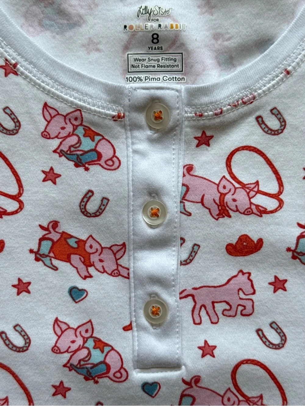 Roller Rabbit × Lilly Sisto Kids “Piggy Up” Pajama Set - Size 8Y